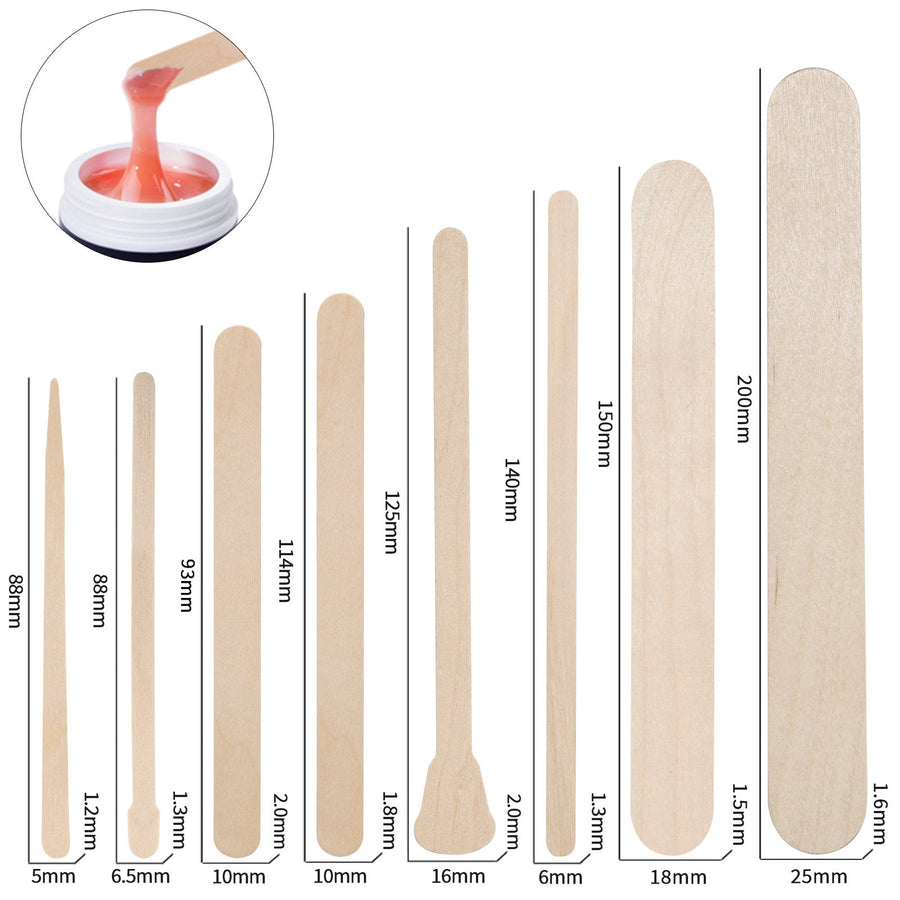 Wax Applicator Sticks 100-Pack — 8 Sizes for Precise Hair