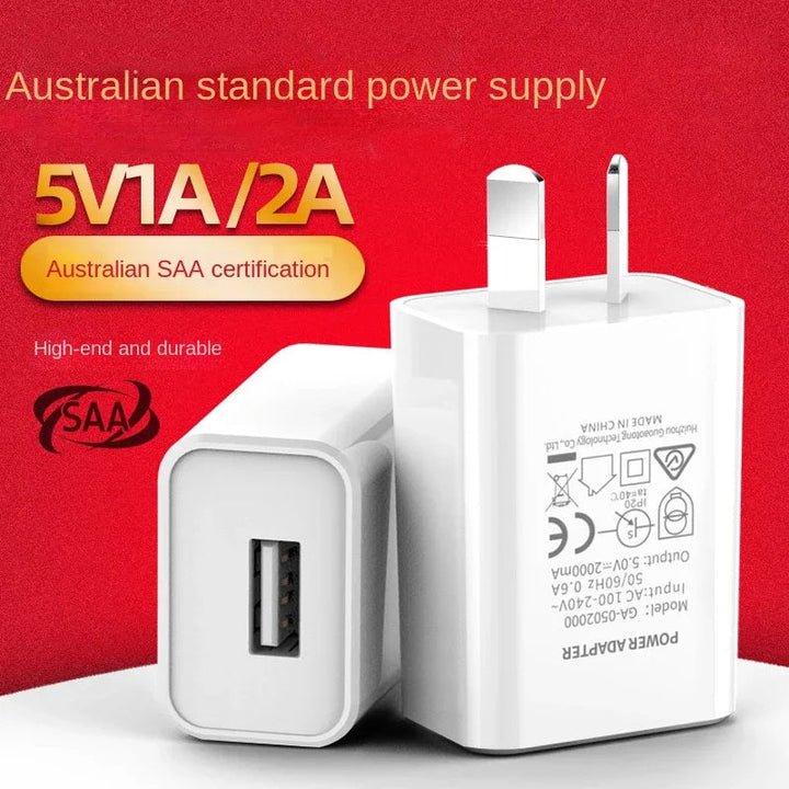 SAA USB Wall Charger — 5V/2A Fast Charging Adapter (AU Plug)