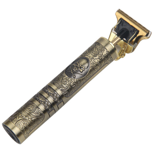 Electric Hair Clipper — Carved Brass & Cordless Rechargeable