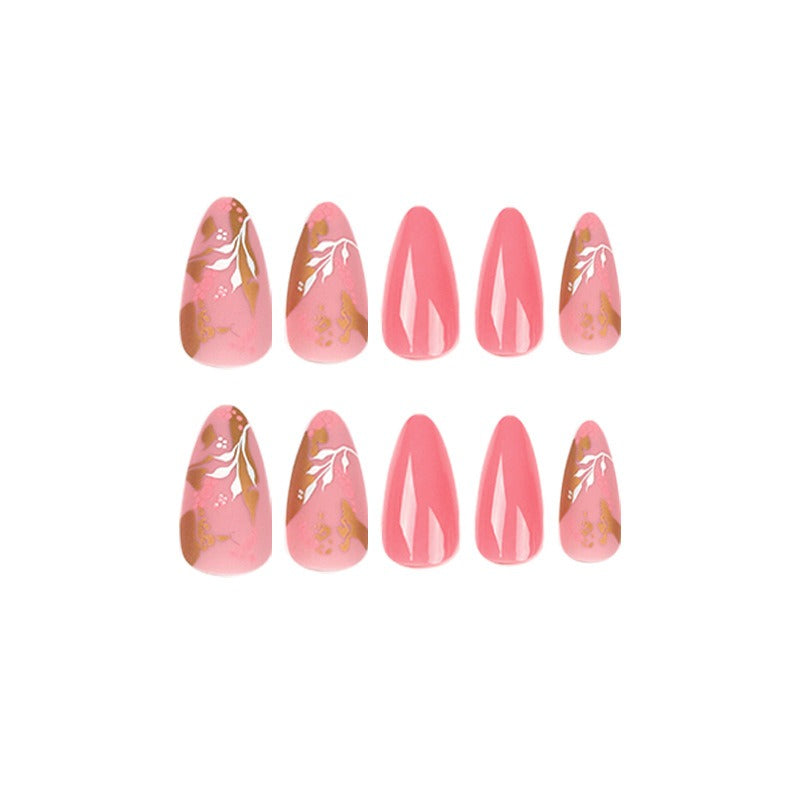Press-On Nails — Floral & Gold Foil Instant Salon Manicure