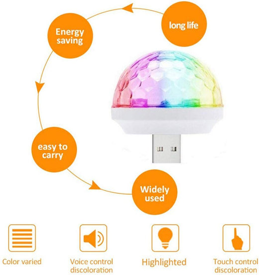 Mini USB Disco Ball Light – Voice-Controlled RGB Party