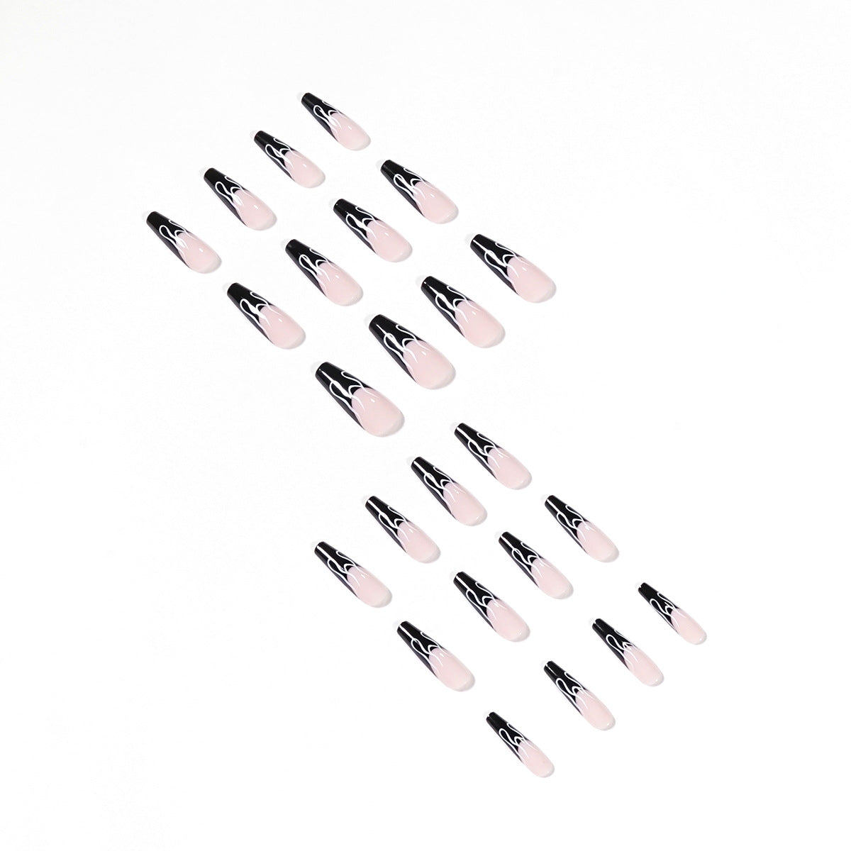 Black French Flame False Nails | Salon-Style Nail Art