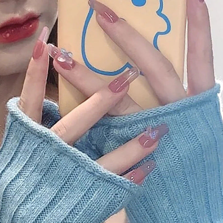Butterfly Press-On Nails for Glossy Coffin Glamour