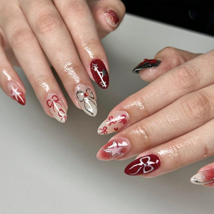 Press-On Nail Set with 3D Cross & Charm Art — Expressive