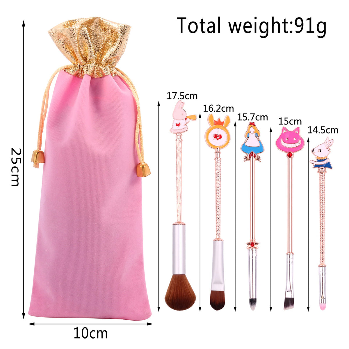 Alice Makeup Brush Set — 5 Enchanted Wand Brushes with Charms