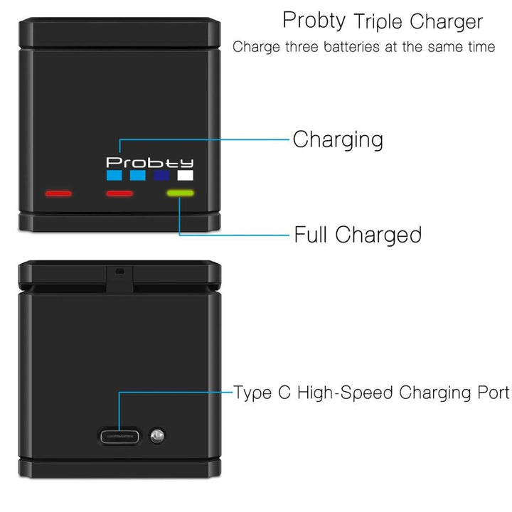GoPro Hero 7/6/5 Triple Battery Charger + Battery