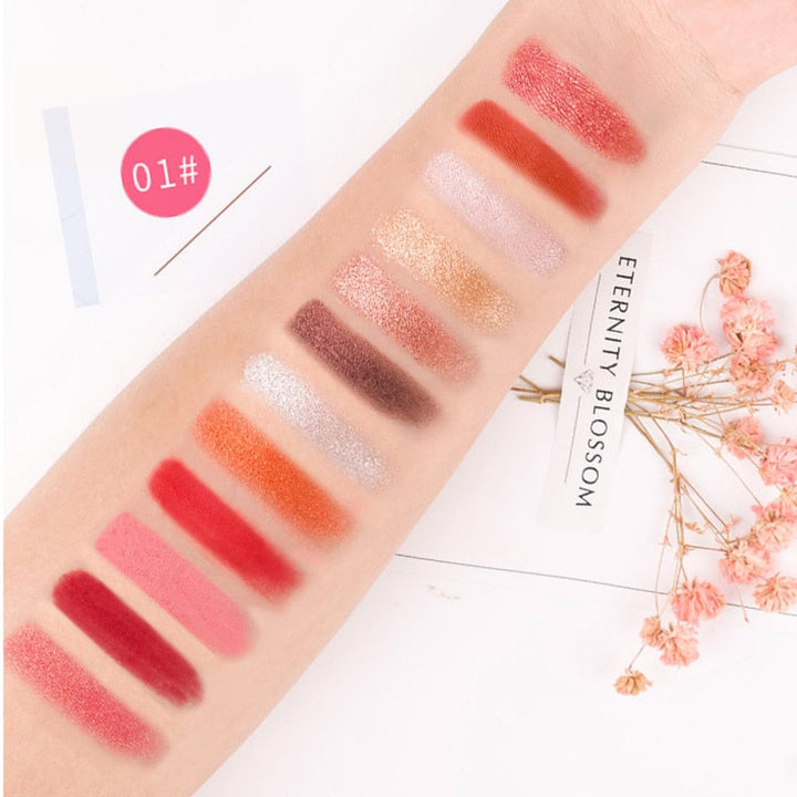 12-Shade Warm Eyeshadow Palette, Matte & Glitter Nudes