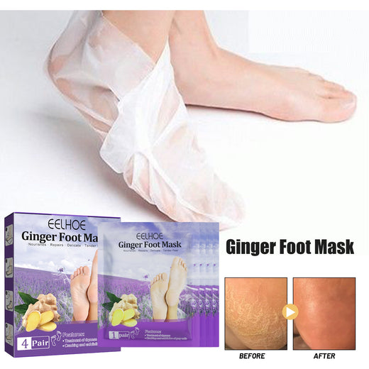 Ginger Foot Mask Booties for Cracked Dry Heels, 4 Pairs