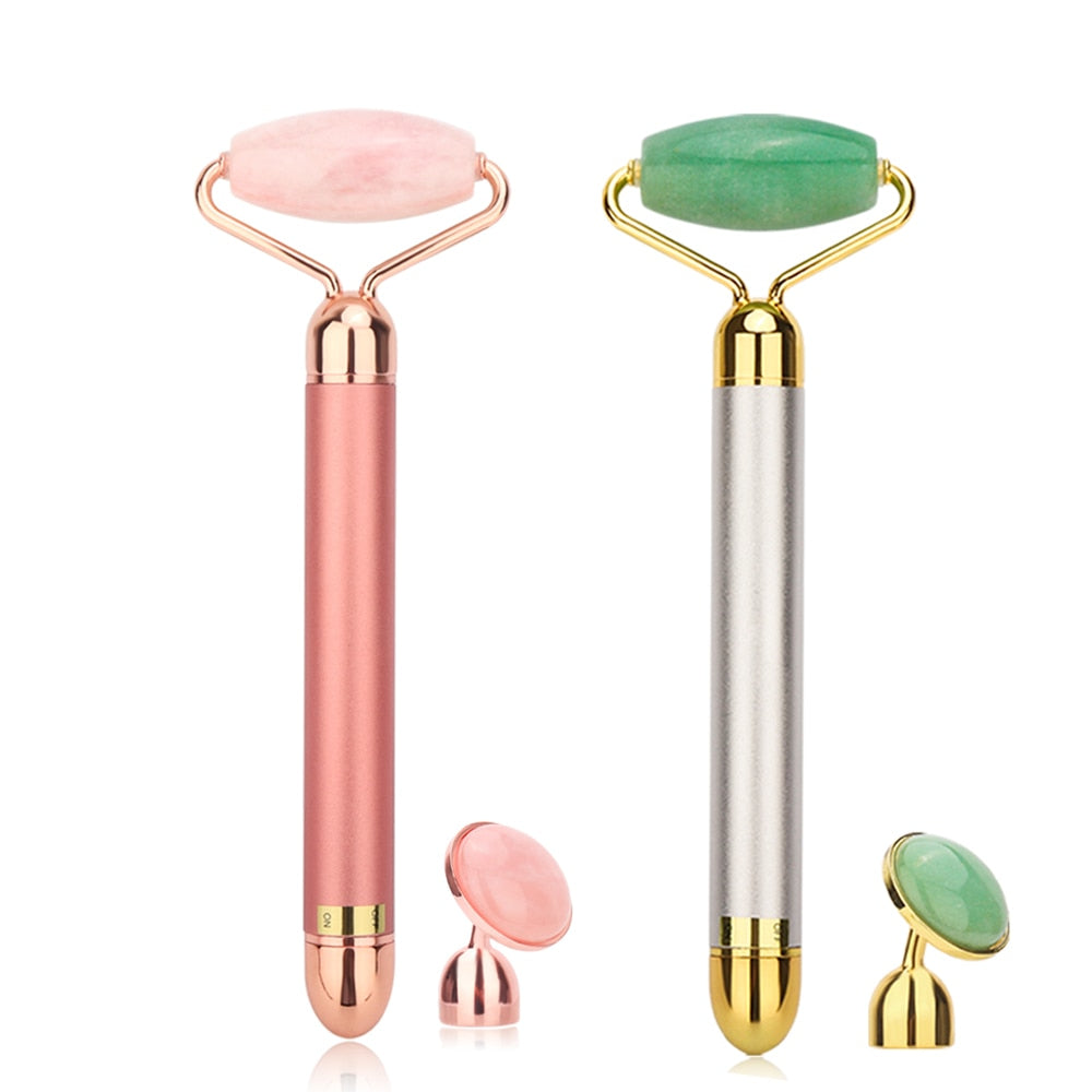 Vibrating Jade & Rose Quartz Roller — Pro Anti-Aging Facial