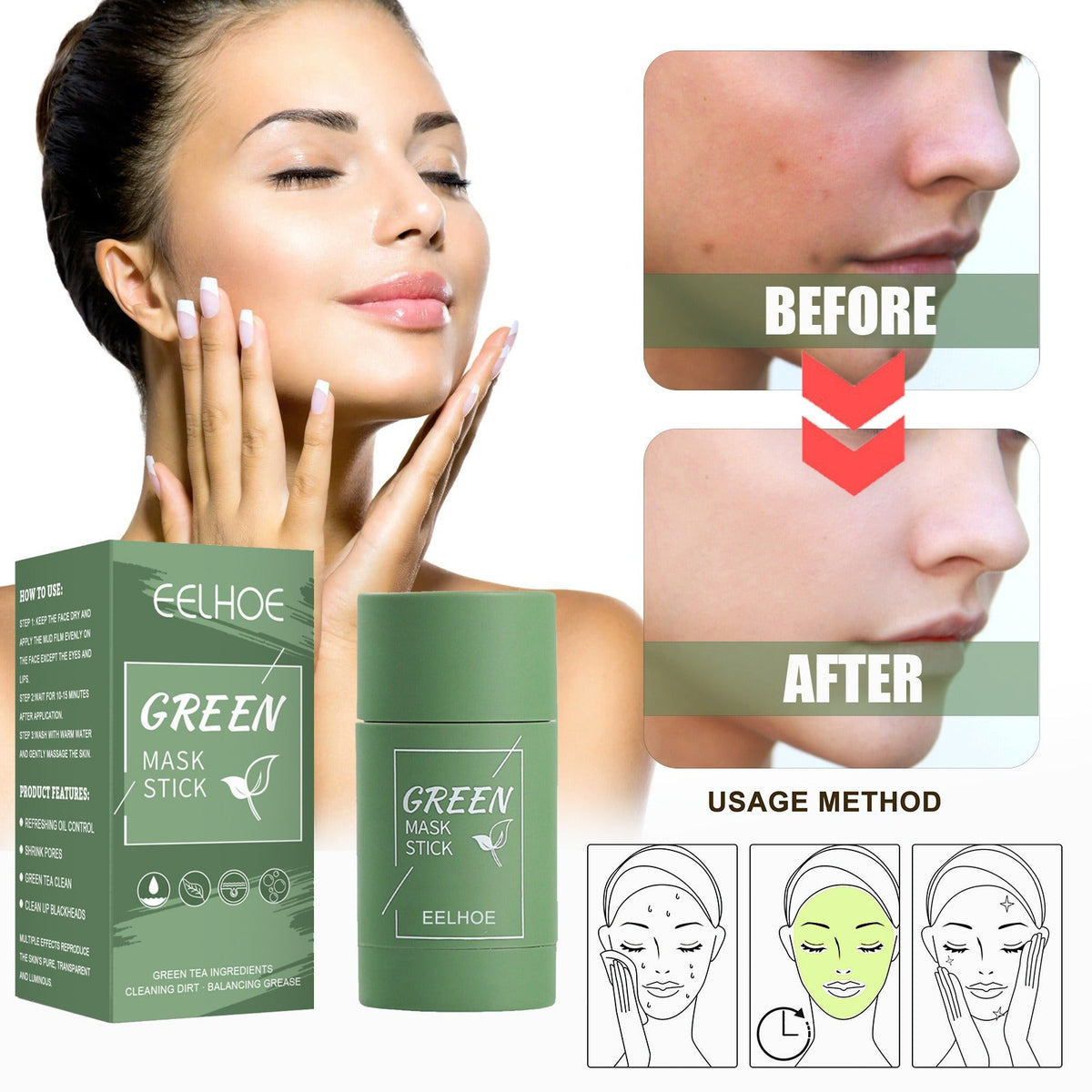 Green Tea Clay Mask Stick for Clean, Balanced Pores