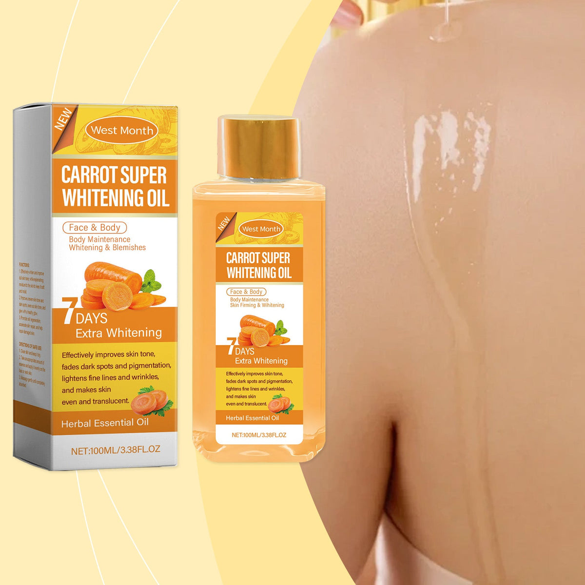 West&Month Carrot Body Whitening Oil, Daily Gentle Moisturiz