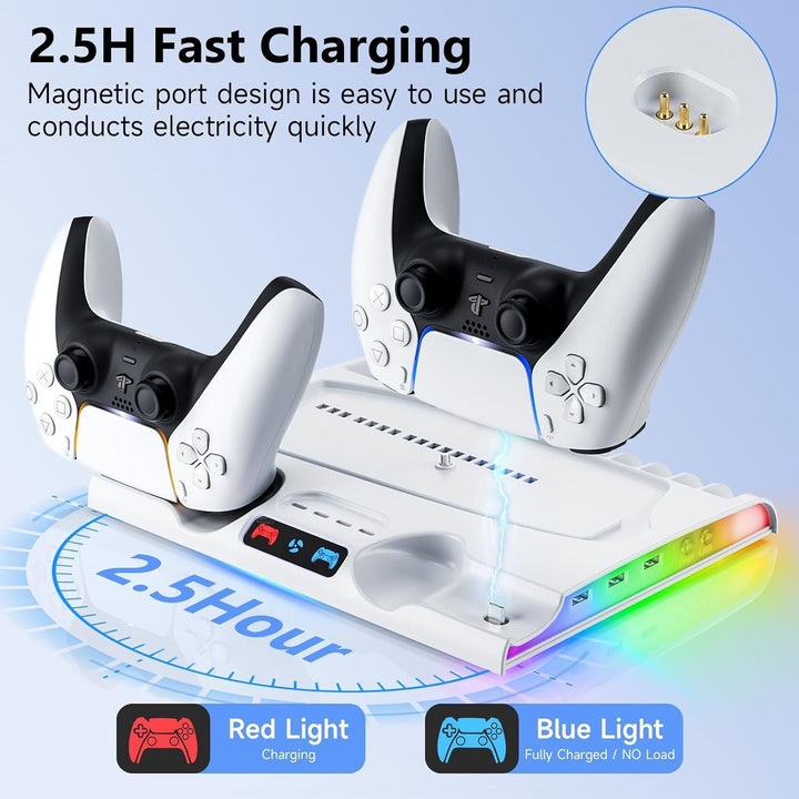 PS5 Slim Charging Dock with Cooling Fan & RGB Lighting