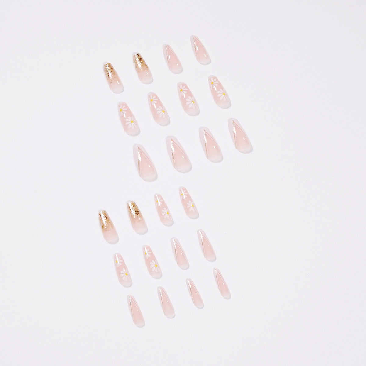 French Tip Press-On Nails with Gold Floral Accents