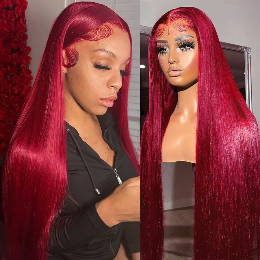 200 Density Straight Human Hair Wig – Burgundy Glam