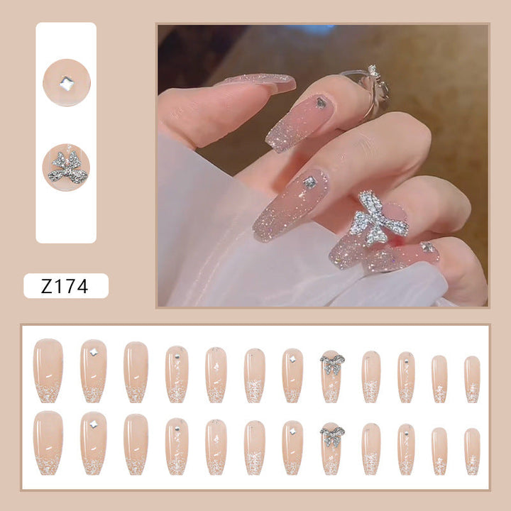Long Press-On Nails with Butterfly Glitter Nail Art