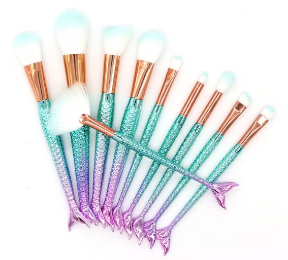 10-Piece Mermaid Makeup Brush Set for Smooth Blending