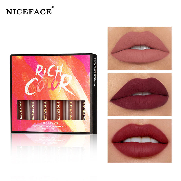 Velvet Matte Lip Glaze Set – Six Waterproof Shades