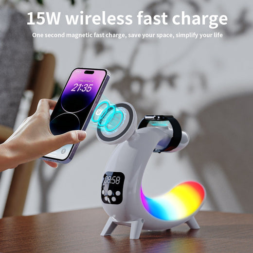 Wireless Charging Station — 6‑in‑1 with RGB Lamp & Clock