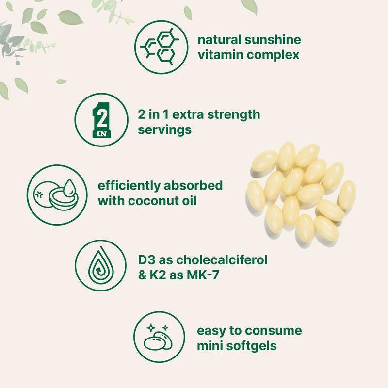 Vitamin D3K2 Softgels – 10,000 IU D3 & 200 mcg K2, 180 Mini