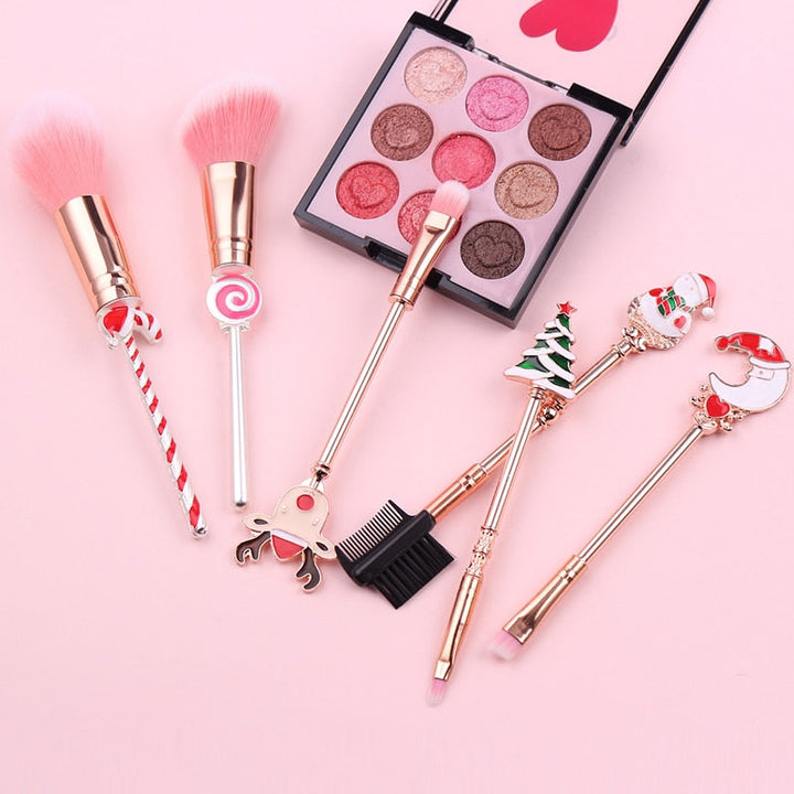 Christmas Makeup Brushes Set — Soft Synthetic Hair, Holiday