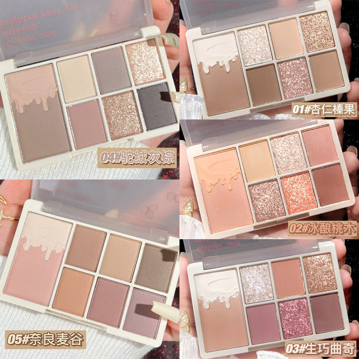 7-Color Eyeshadow Palette for Rosy Glitter Eye Looks