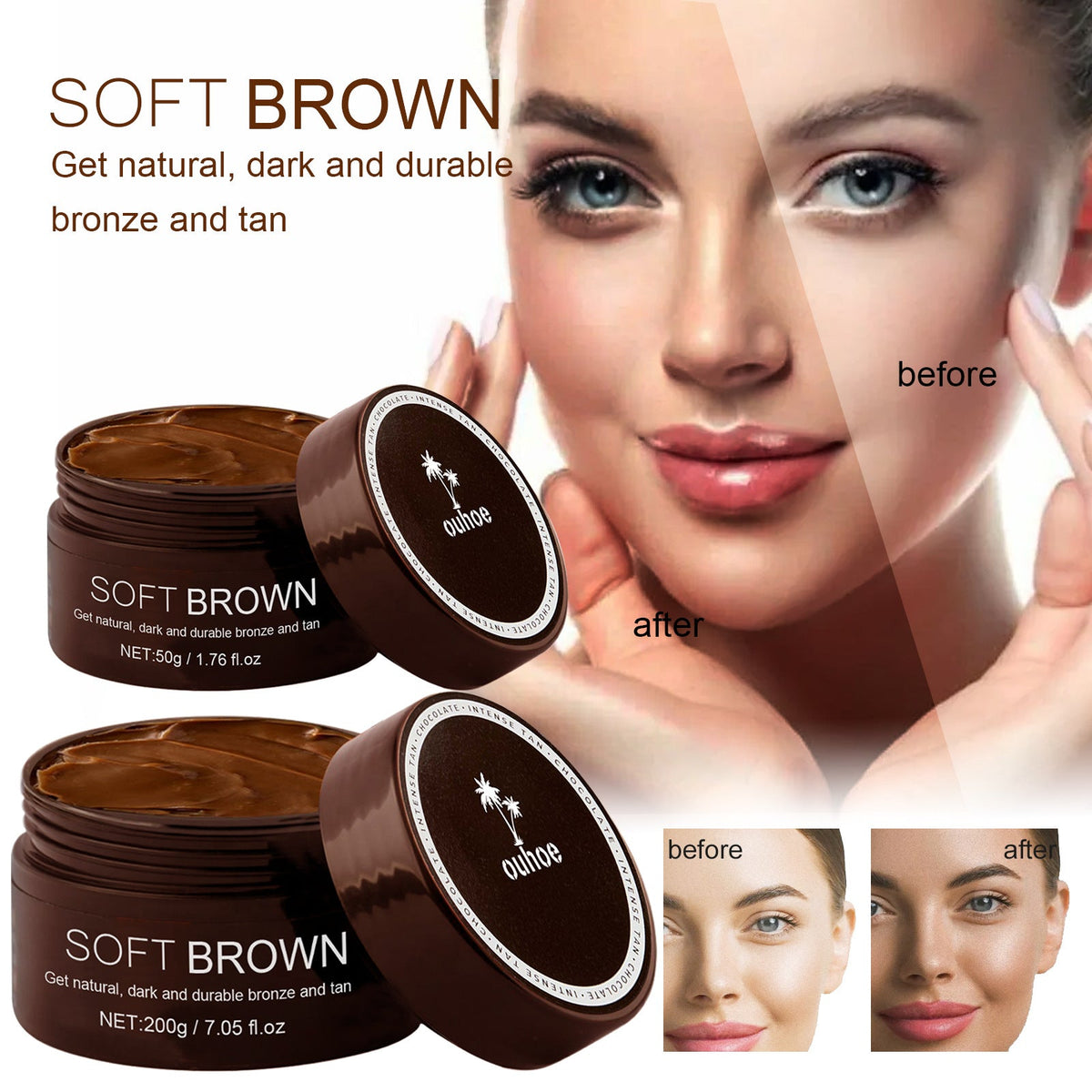 OUHOE Soft Brown Self-Tanning Cream — Dark, Durable Tan