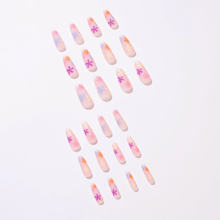 Rainbow Floral Press-On Nail Patches for Easy Manicures
