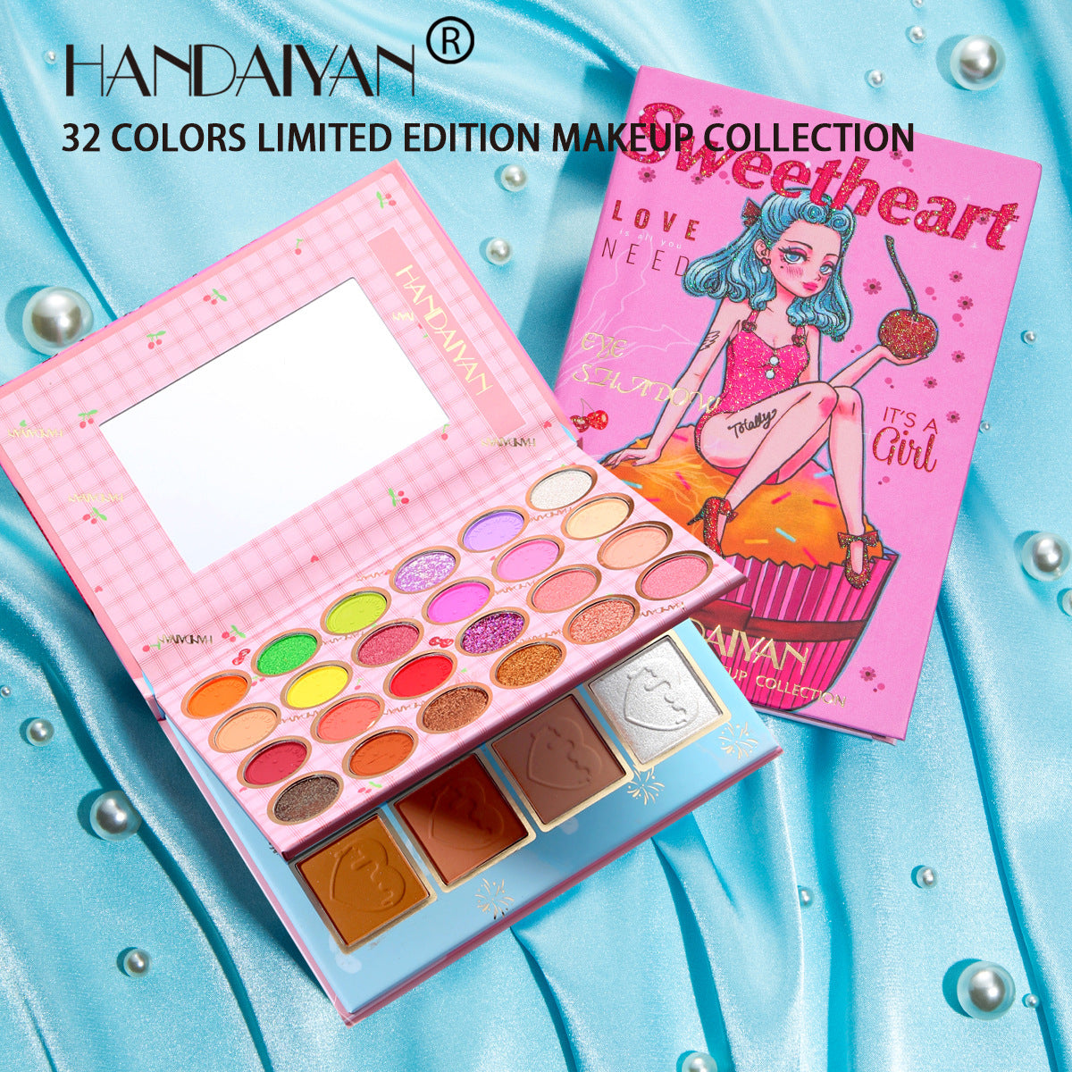 32-Color Makeup Palette with Eye, Blush, Highlight & Mirror