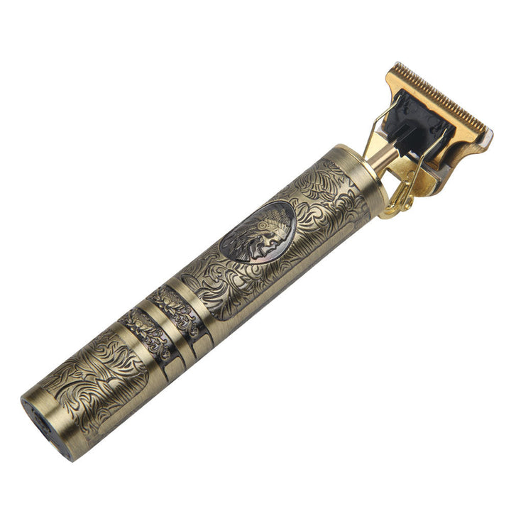 Electric Hair Clipper — Carved Brass & Cordless Rechargeable