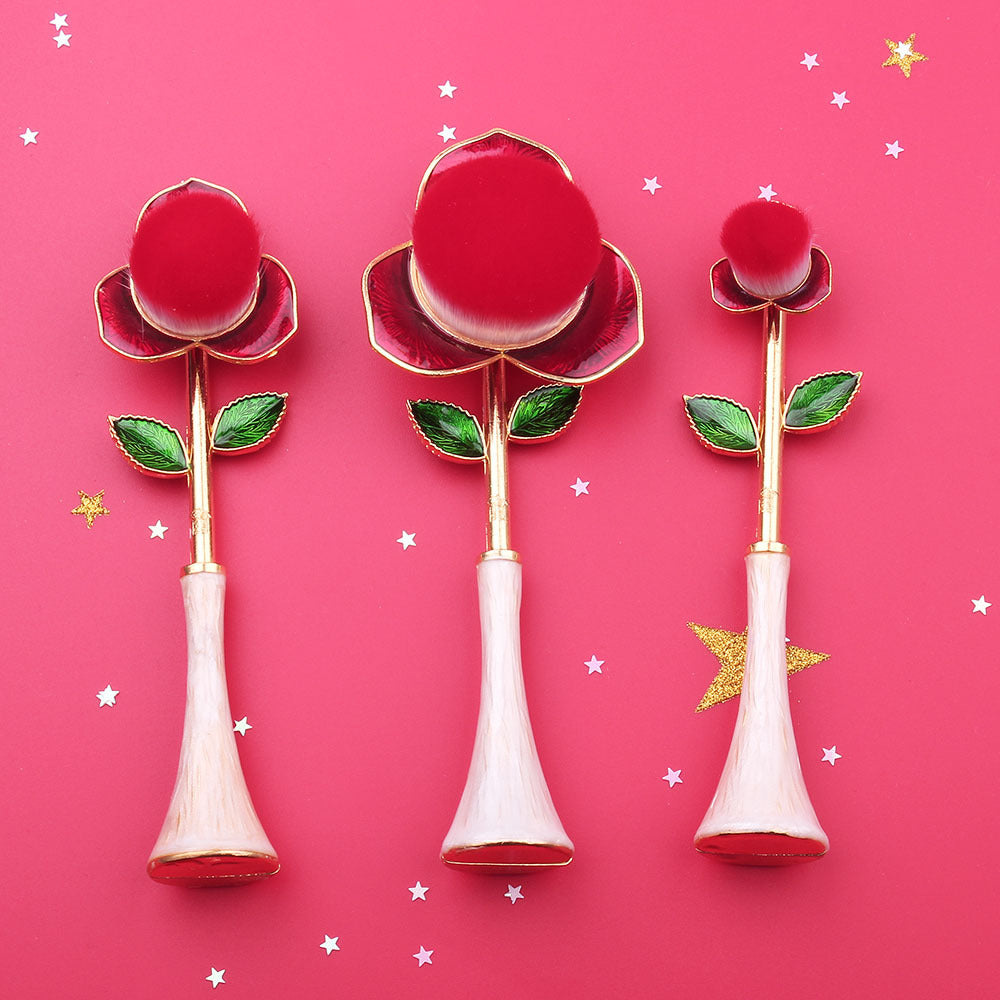 Rose Makeup Brush Set — 3 Enchanted Brushes for a Flawless