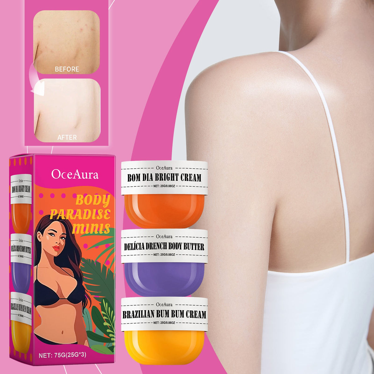 OceAura 3-Piece Body Cream Set for Dry Skin Repair