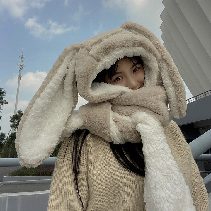 Bunny Ear Hooded Scarf Set — Cute 3‑in‑1 Winter Accessory