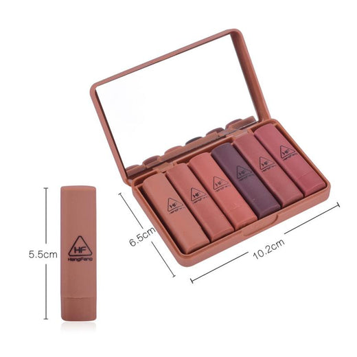 Matte Lipstick Set With Mirror, 6 Nude & Rose Shades