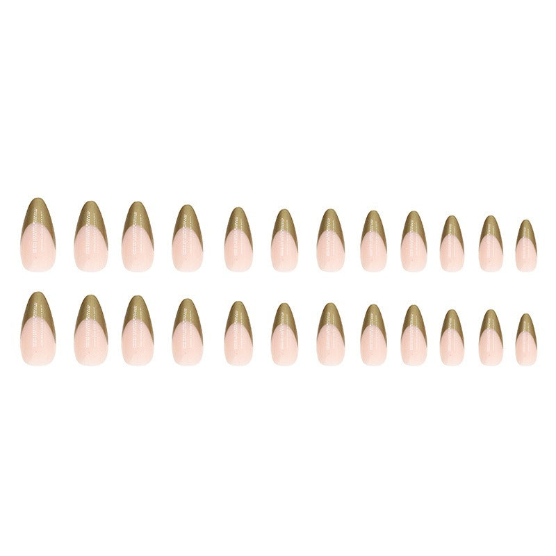 Almond Press-On Nails with Metallic Gold Tips – Instant