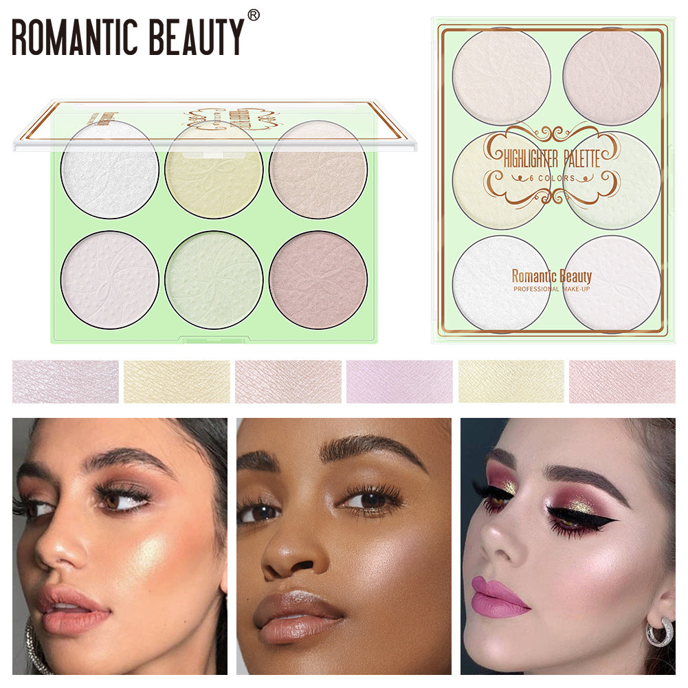 6-Color Pearl Highlighter Palette for Face & Body Glow