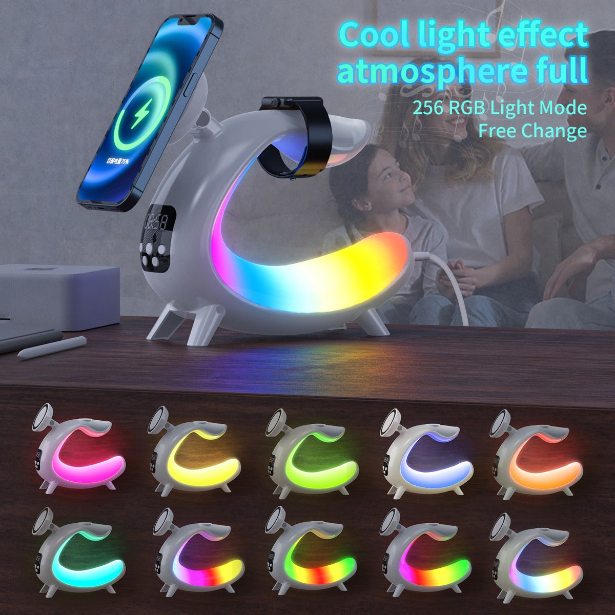 Wireless Charging Station — 6‑in‑1 with RGB Lamp & Clock