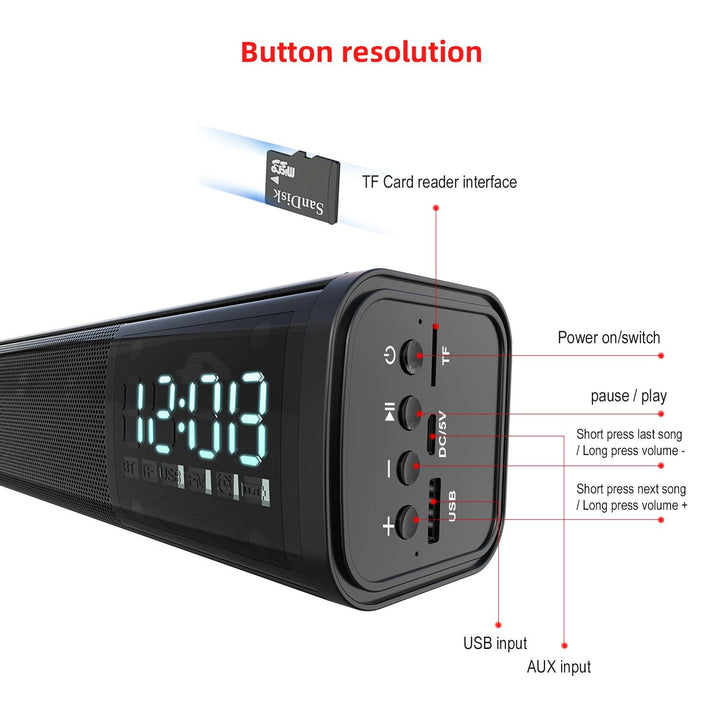 Bluetooth Speaker with Clock — 10W Stereo Sound & TWS Pairing