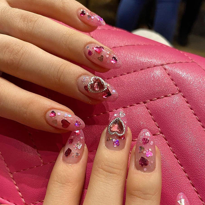 Press-On Nail Set with 3D Cross & Charm Art — Expressive