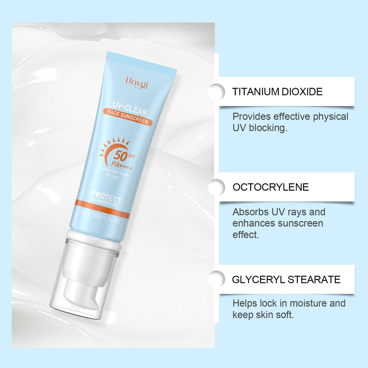Hoygi SPF 50 Face Sunscreen - Non-Sticky Daily Protection
