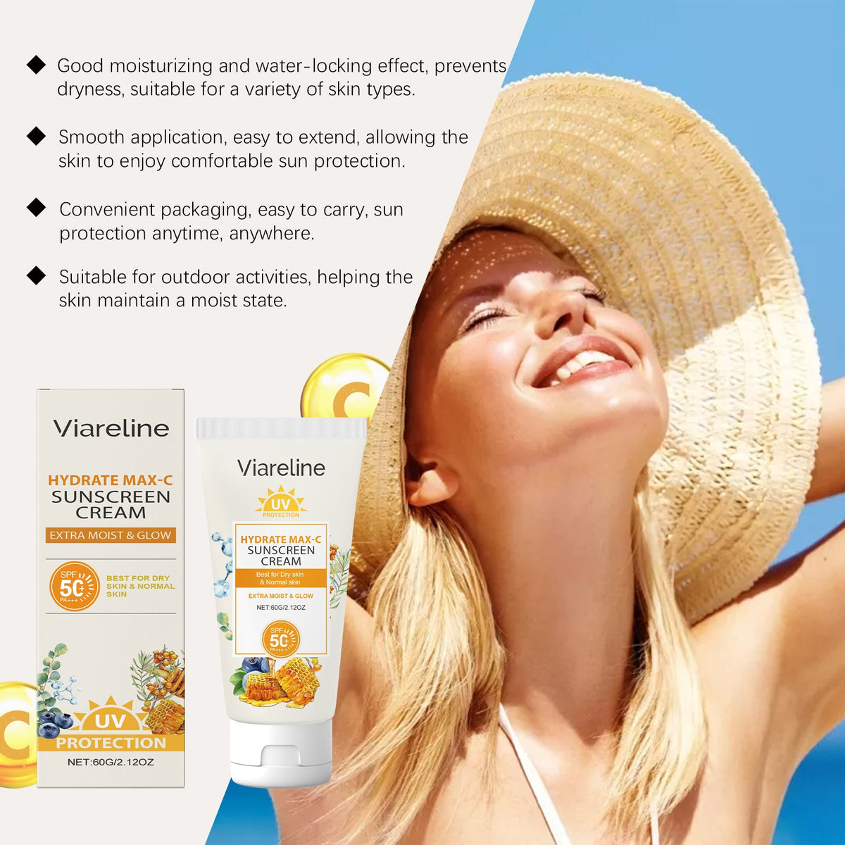 SPF 50+ Hydrating Face Cream With Glow, No White Cast