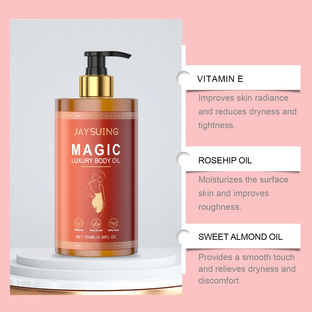 Firming Body Oil for Sagging Skin, Vitamin E & Rosehip