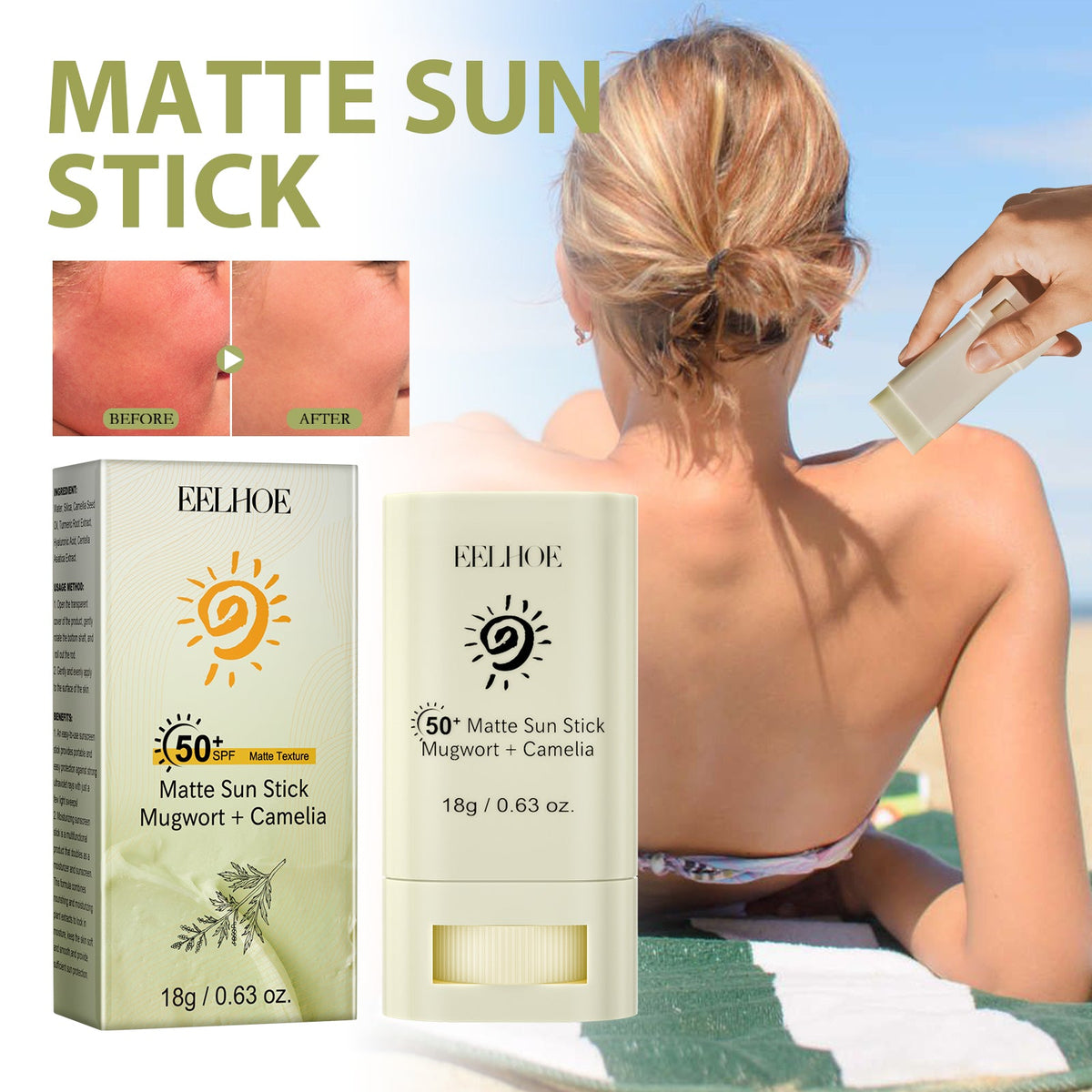 Matte SPF 50+ Sun Stick No White Cast No Grease