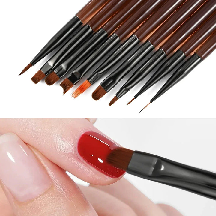 9-Pc Nail Art Brush Set for UV Gel — Liner, Flat, Round