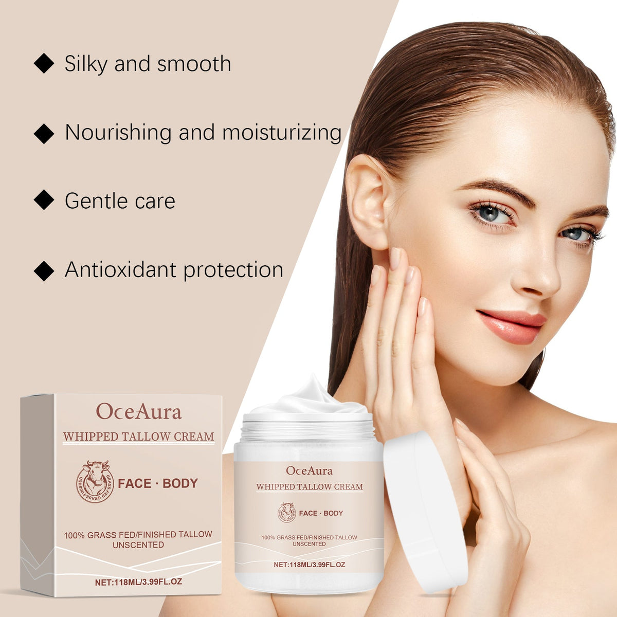 OceAura Tallow Cream — Deeply Hydrating Grass-Fed Face
