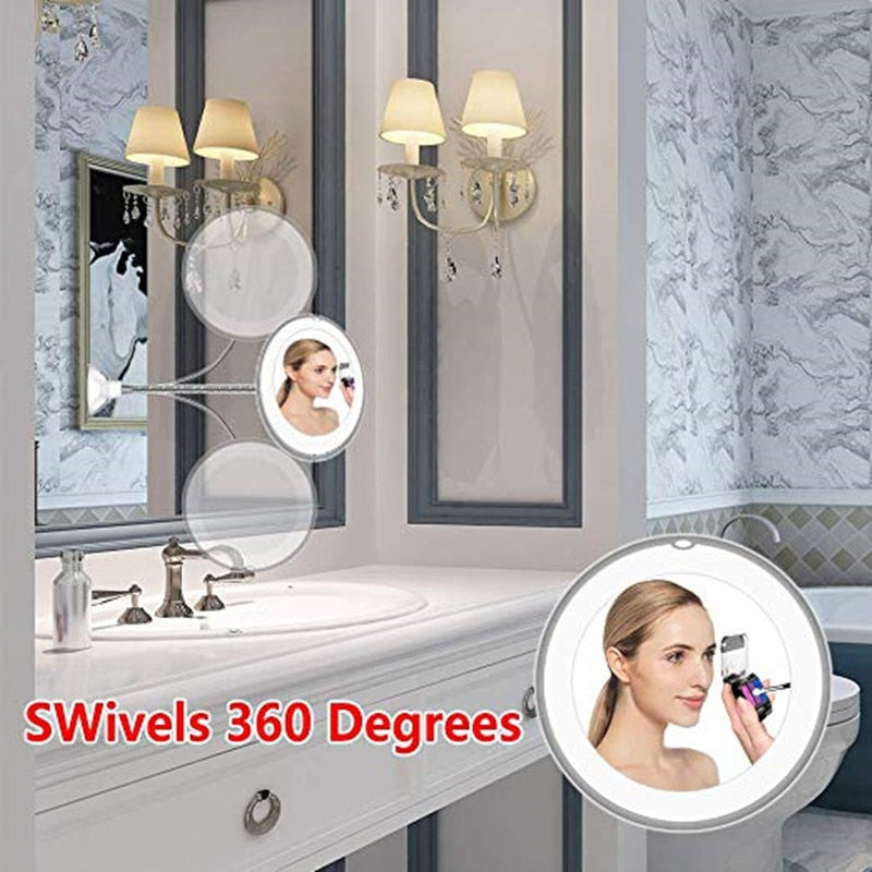 LED Magnifying Mirror — 10x Clarity & 360° Gooseneck