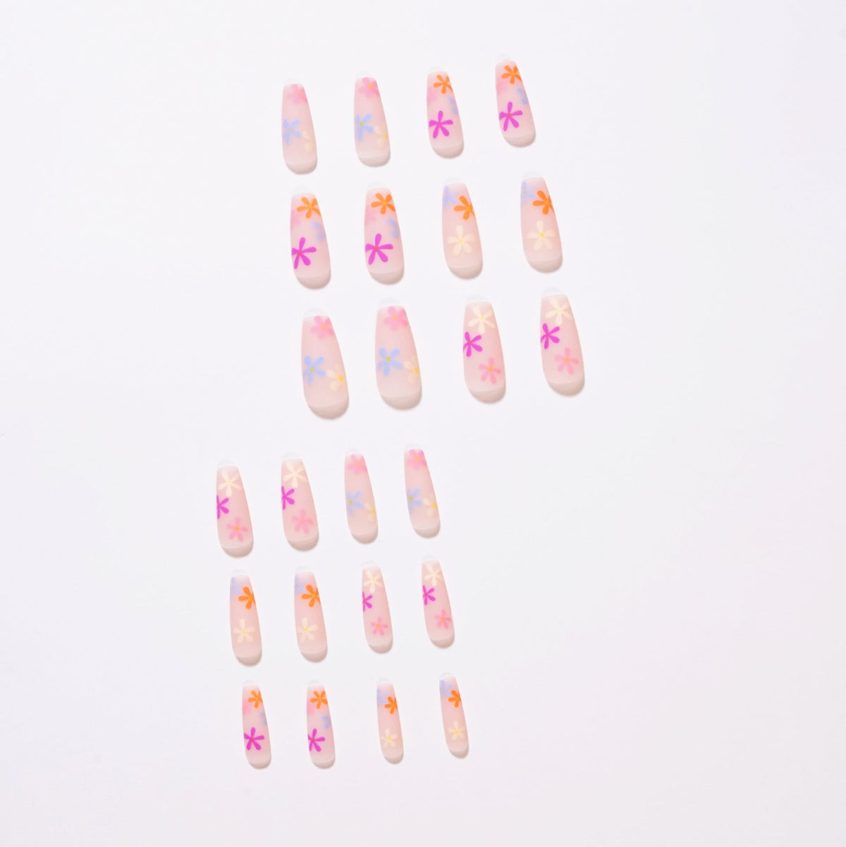 Rainbow Floral Press-On Nail Patches for Easy Manicures