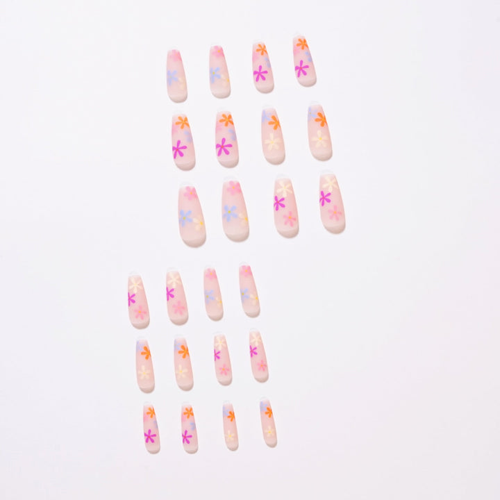 Rainbow Floral Press-On Nail Patches for Easy Manicures