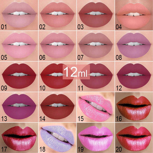Waterproof Matte Lip Gloss - 20 Long-Lasting Shades