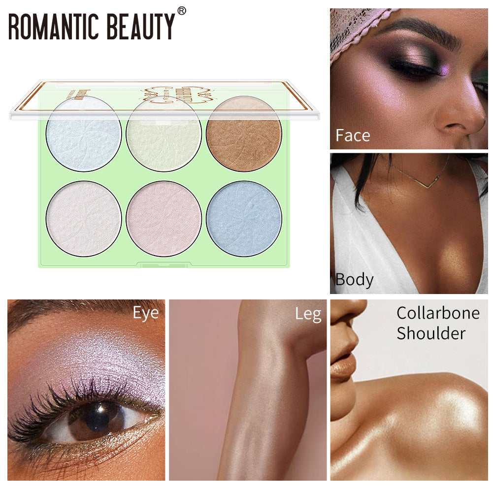 6-Color Pearl Highlighter Palette for Face & Body Glow