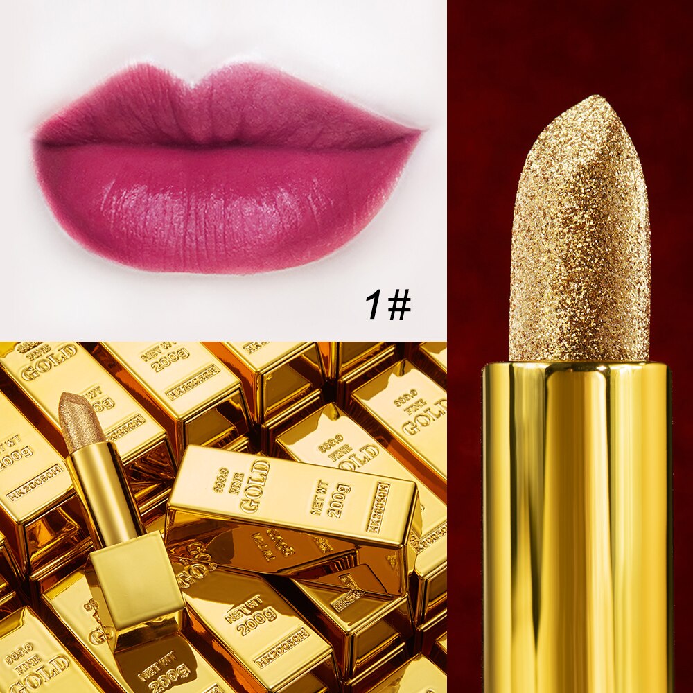 Glitter Lipstick Moisturizing Velvet Matte Gold Makeup